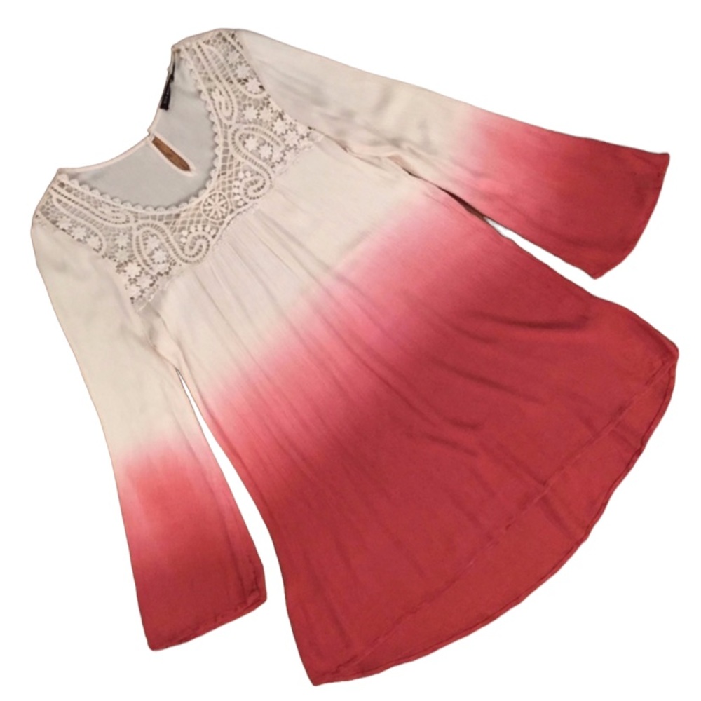 Blu Pepper Ombre Burgundy & Ivory Lace Dress Large